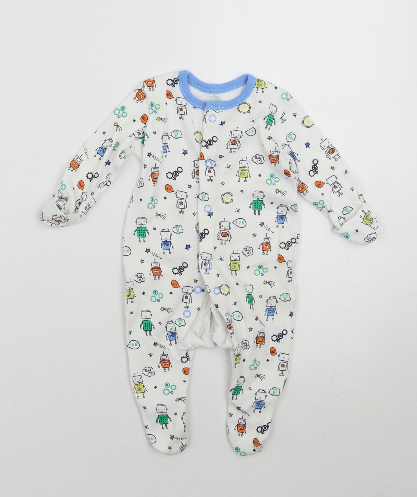 George Baby White Geometric  Babygrow One-Piece Size Newborn