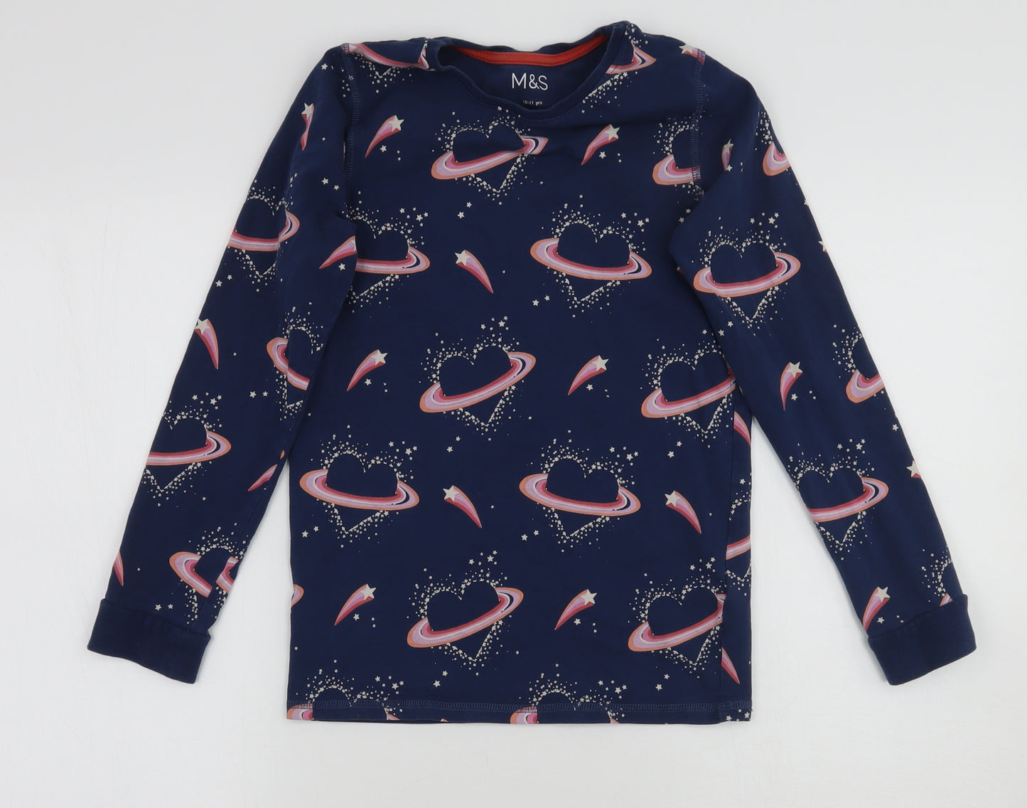 Marks and Spencer Girls Blue Geometric  Top Pyjama Set Size 10-11 Years