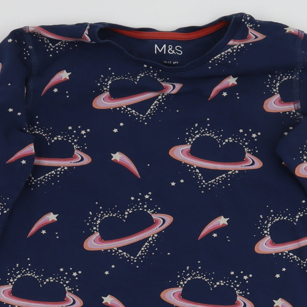 Marks and Spencer Girls Blue Geometric  Top Pyjama Set Size 10-11 Years