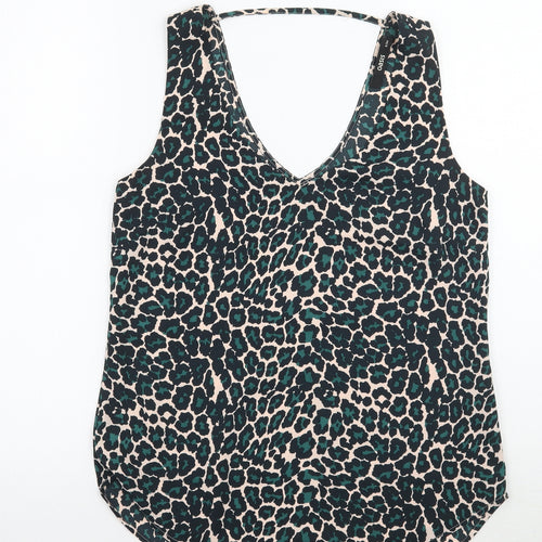 Oasis Womens Green Animal Print  Basic Tank Size 8