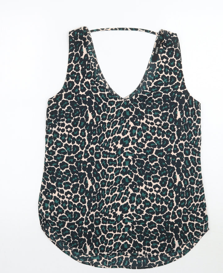 Oasis Womens Green Animal Print  Basic Tank Size 8