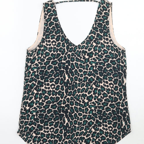 Oasis Womens Green Animal Print  Basic Tank Size 8