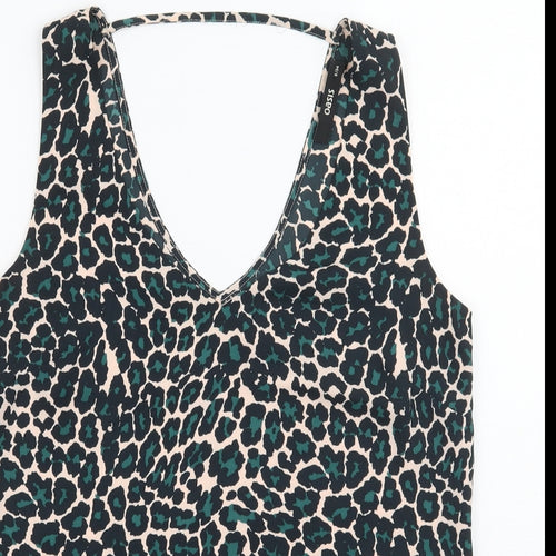 Oasis Womens Green Animal Print  Basic Tank Size 8