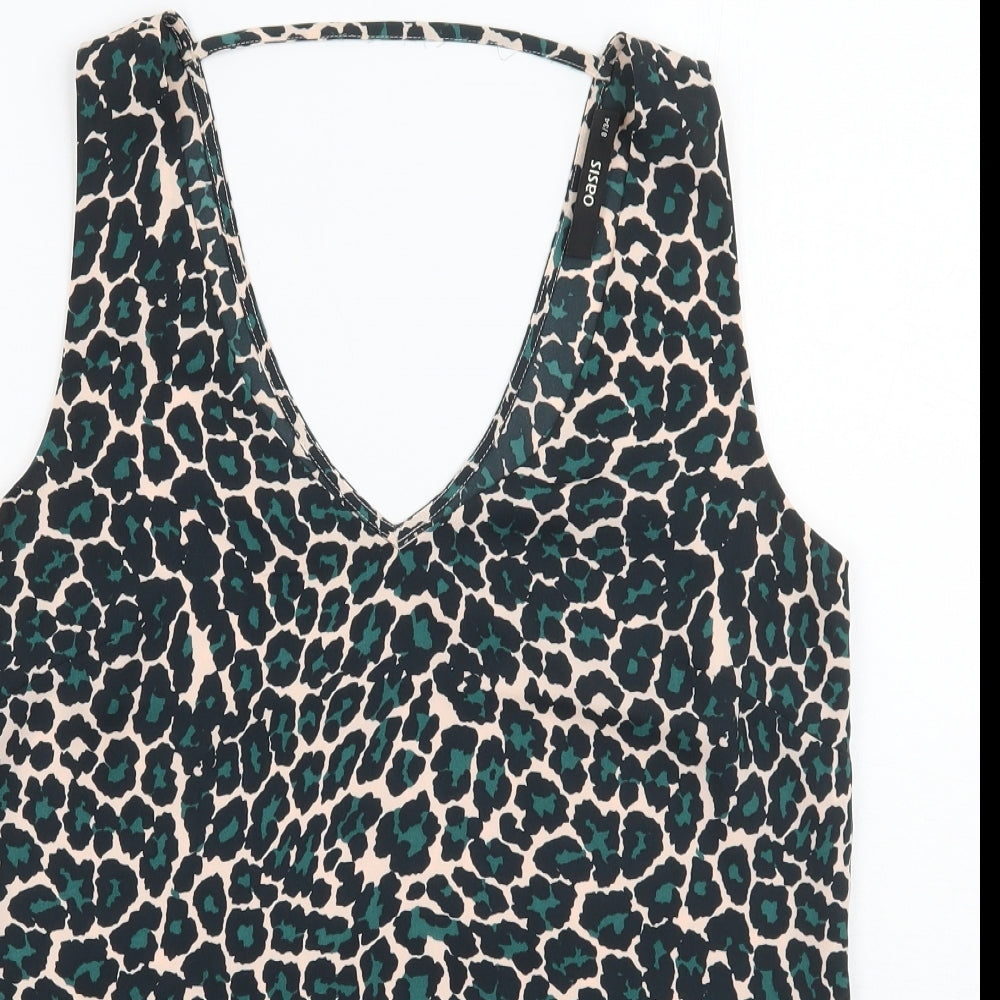 Oasis Womens Green Animal Print  Basic Tank Size 8