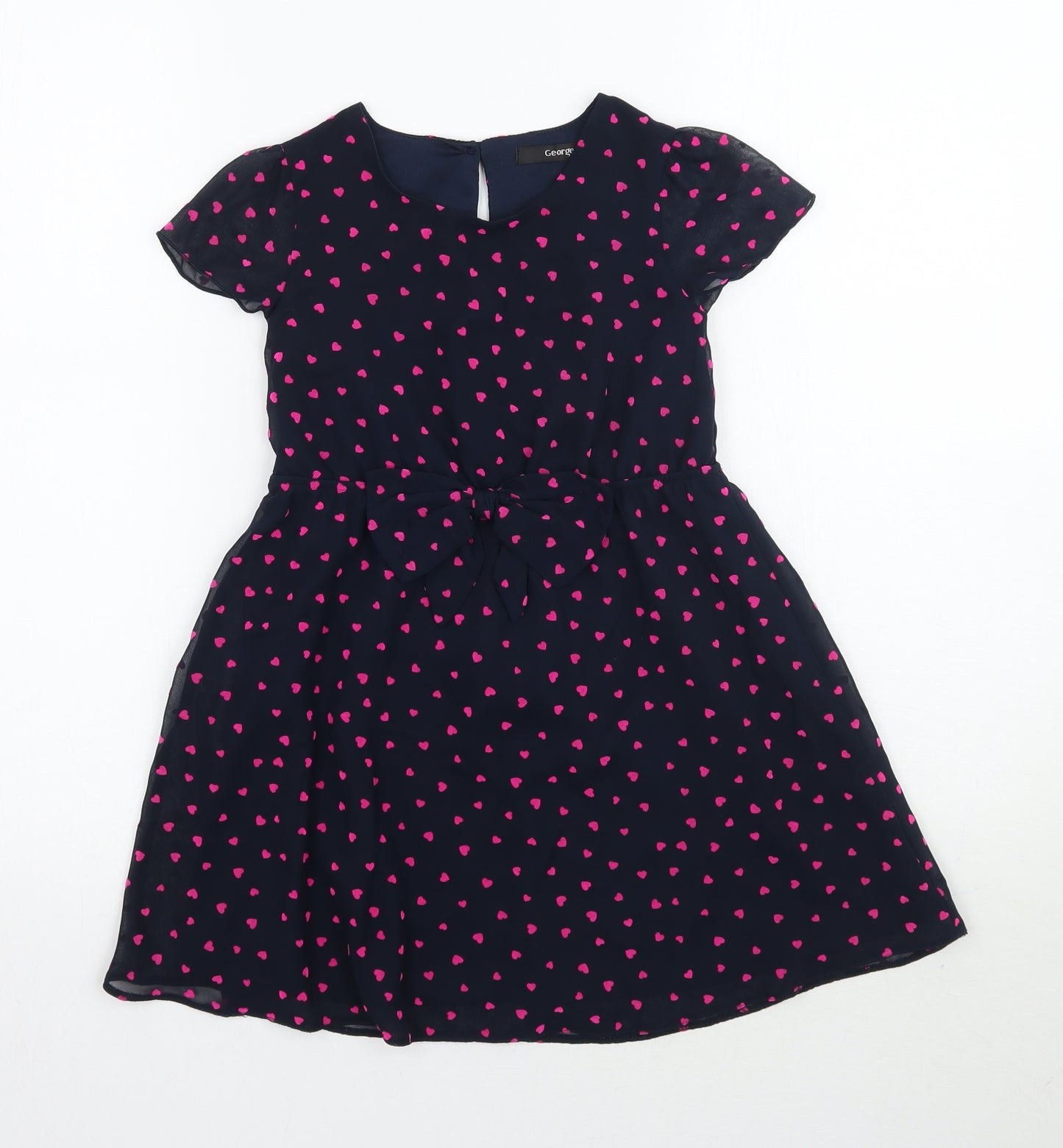 George Girls Blue Geometric Ramie A-Line  Size 5-6 Years