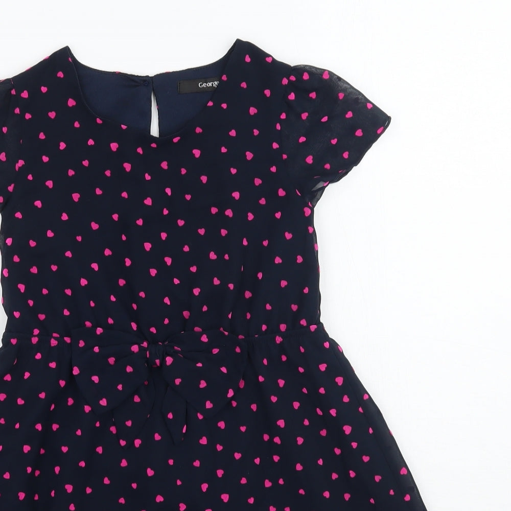 George Girls Blue Geometric Ramie A-Line  Size 5-6 Years