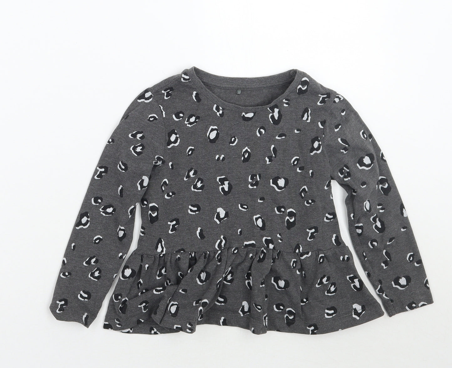 George Girls Grey Animal Print  Basic T-Shirt Size 3-4 Years