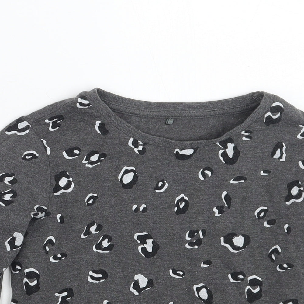 George Girls Grey Animal Print  Basic T-Shirt Size 3-4 Years