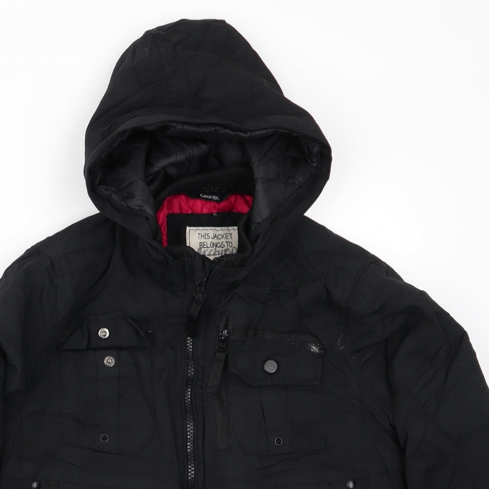George Boys Black   Anorak Coat Size 8-9 Years