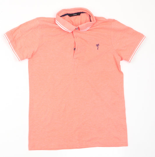 Front view of George girls’ orange basic polo, size 10-11, years - palm tree logo