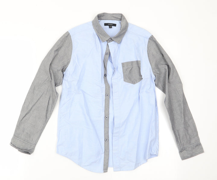 Autograph Boys Blue Colourblock Basic Button-Up Size 10-11 Years - dress shirt