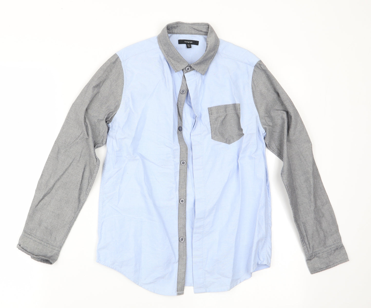 Autograph Boys Blue Colourblock  Basic Button-Up Size 10-11 Years  - dress shirt
