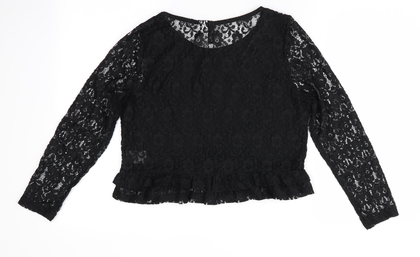 Divided Womens Black Floral  Basic Blouse Size 10  - lace overlay blouse