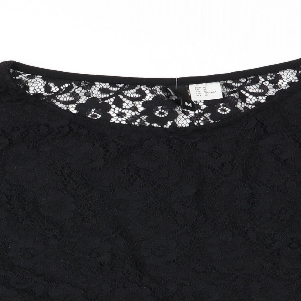 Divided Womens Black Floral  Basic Blouse Size 10  - lace overlay blouse