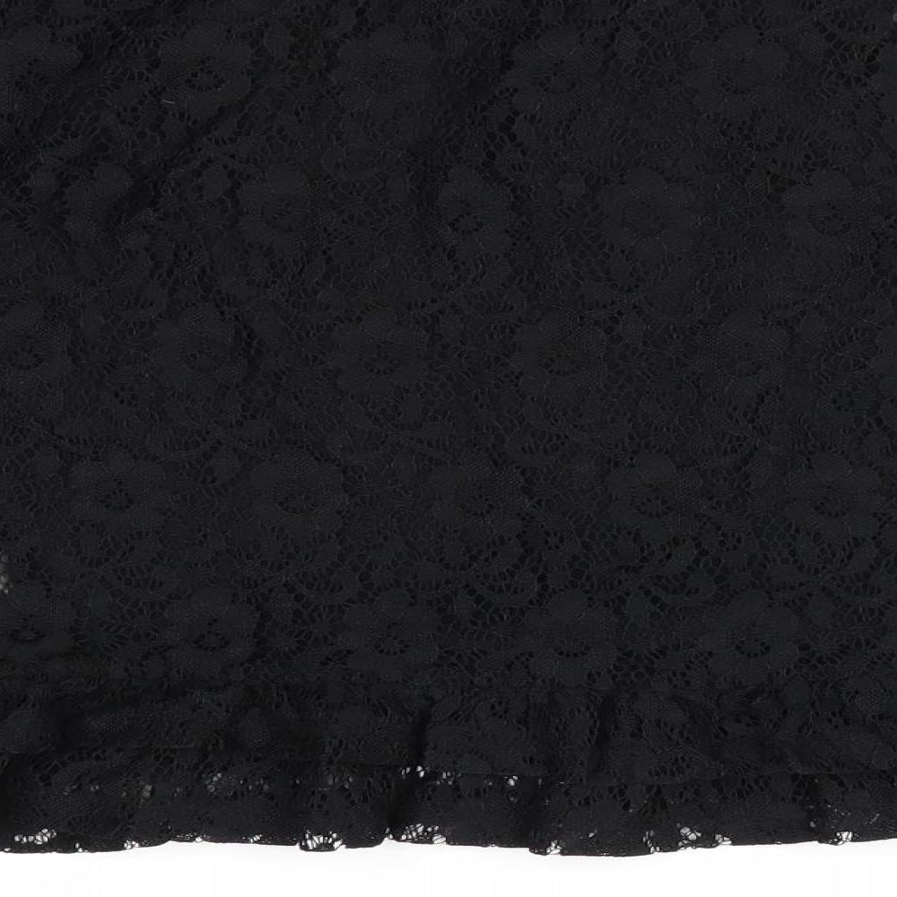 Divided Womens Black Floral  Basic Blouse Size 10  - lace overlay blouse