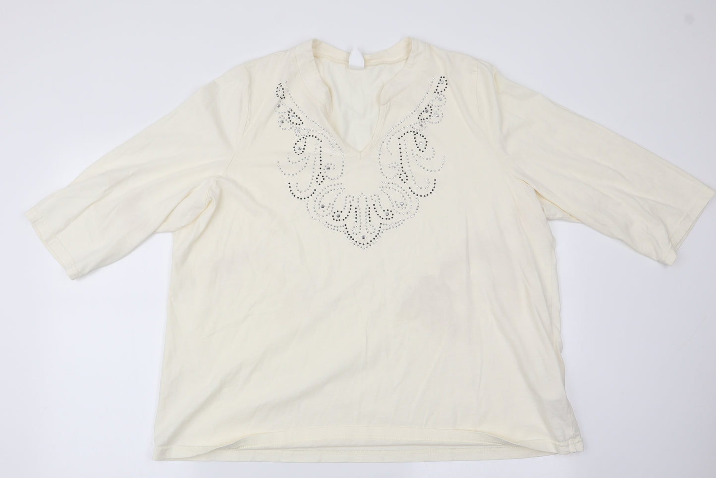 Preworn Womens Ivory   Tunic Blouse Size 24  - Beaded Neck Detail