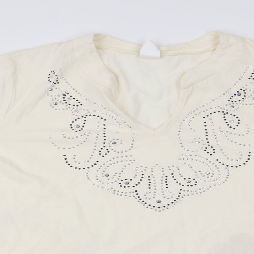 Preworn Womens Ivory   Tunic Blouse Size 24  - Beaded Neck Detail
