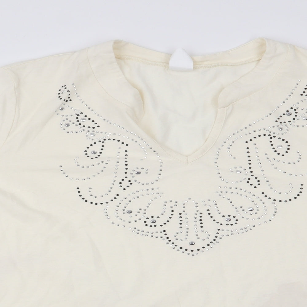 Preworn Womens Ivory   Tunic Blouse Size 24  - Beaded Neck Detail