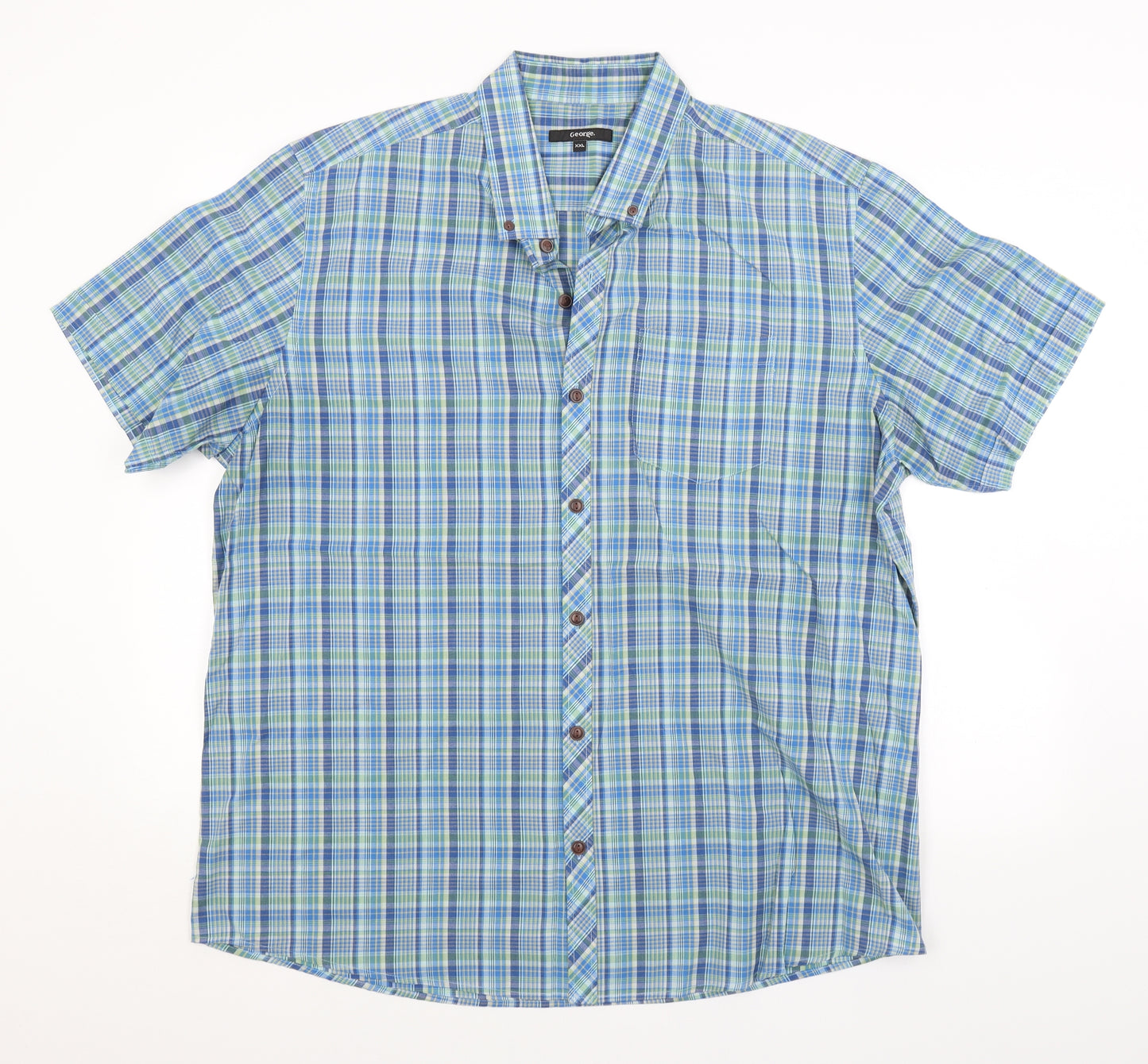 George Mens Blue Check   Button-Up Size 2XL