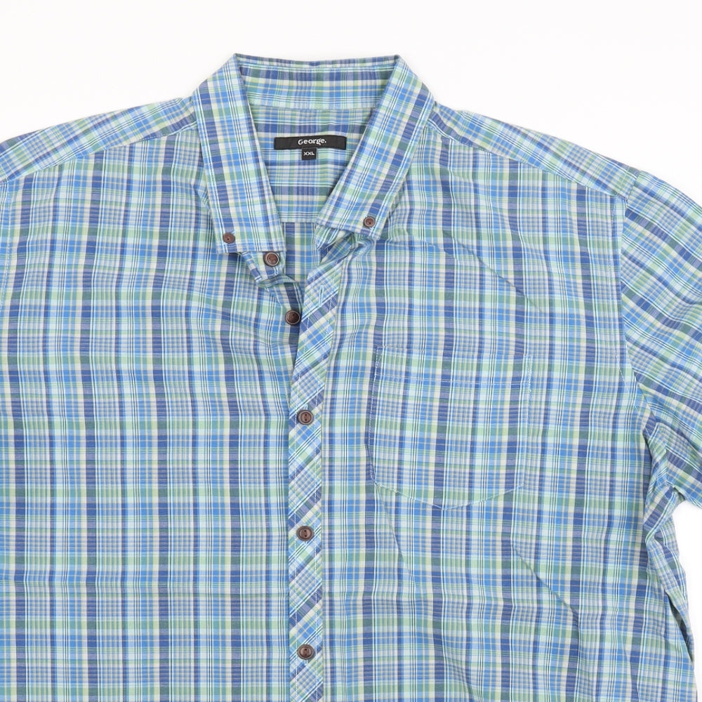 George Mens Blue Check   Button-Up Size 2XL
