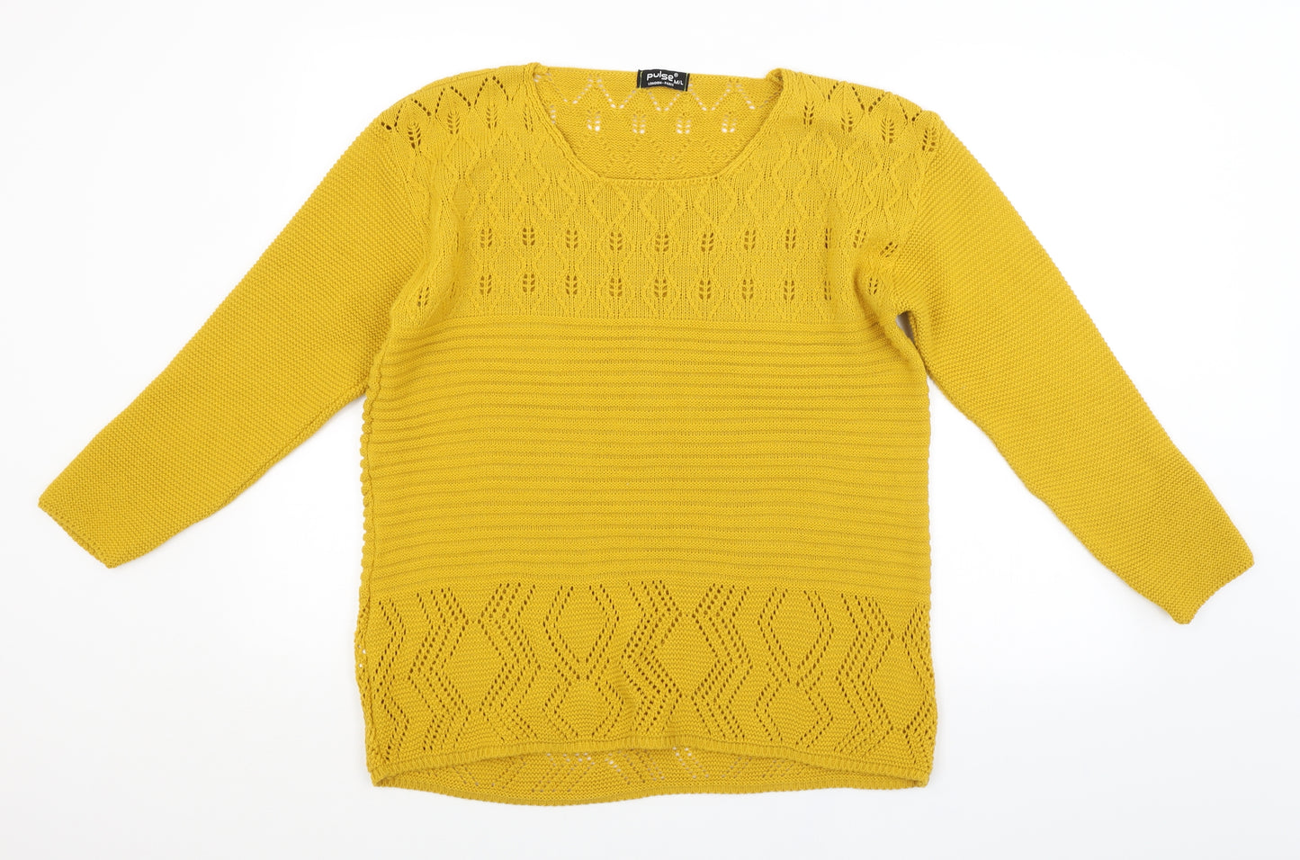 Pulse Womens Yellow Argyle/Diamond  Pullover Jumper Size M