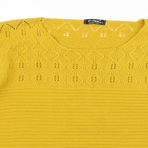 Pulse Womens Yellow Argyle/Diamond  Pullover Jumper Size M