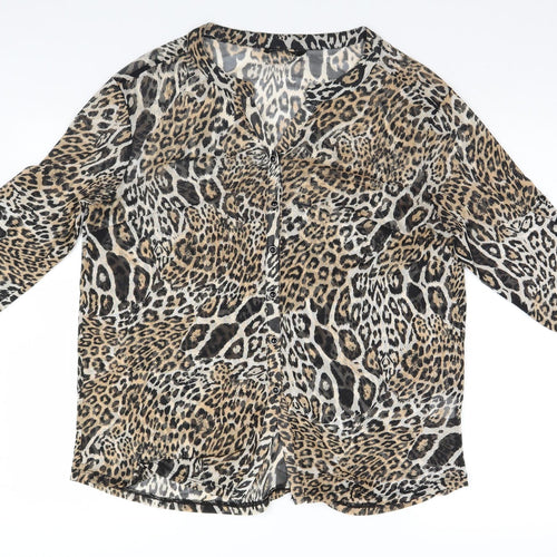 Miladys Womens Brown Animal Print  Basic Blouse Size M