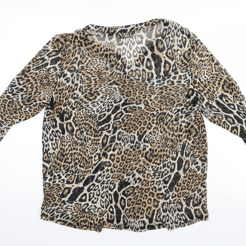 Miladys Womens Brown Animal Print  Basic Blouse Size M