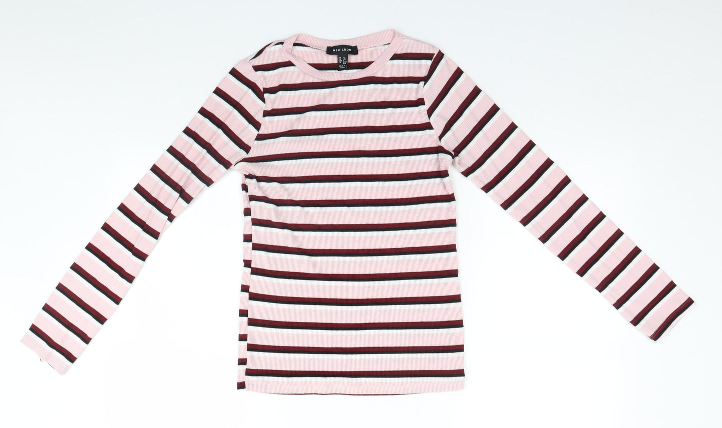 New Look Womens Pink Striped  Basic T-Shirt Size 12
