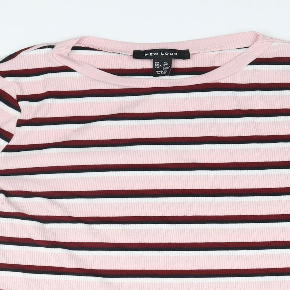 New Look Womens Pink Striped  Basic T-Shirt Size 12