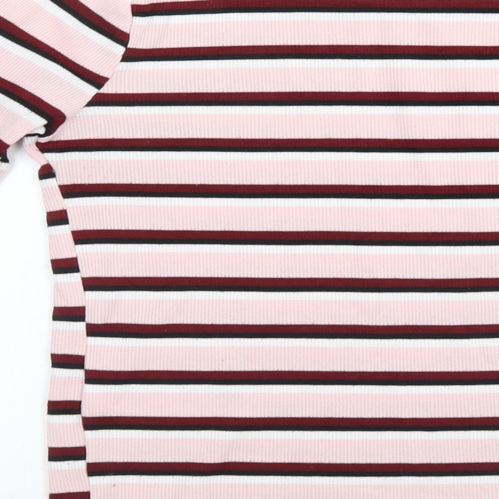 New Look Womens Pink Striped  Basic T-Shirt Size 12