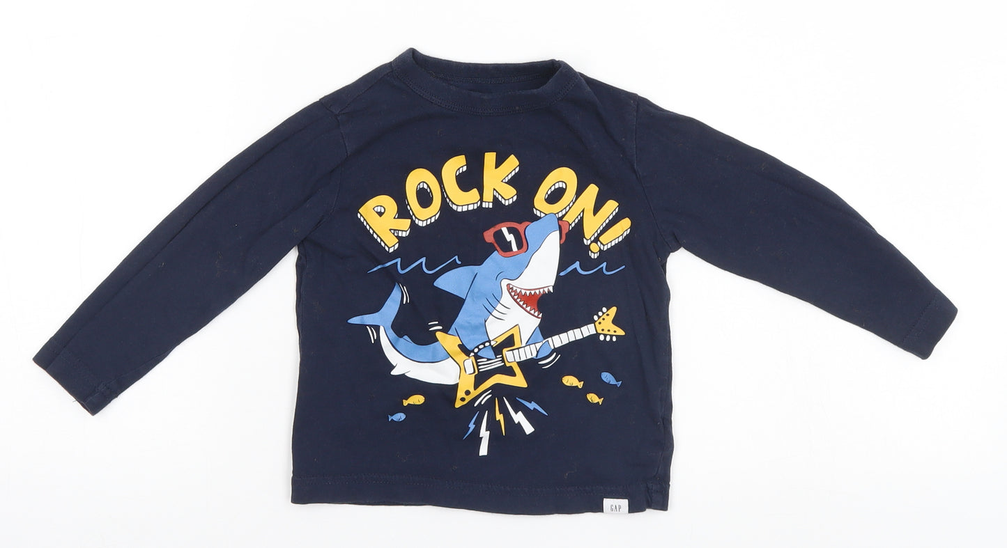 Gap Boys Blue   Basic T-Shirt Size 2 Years  - Rock On, Shark