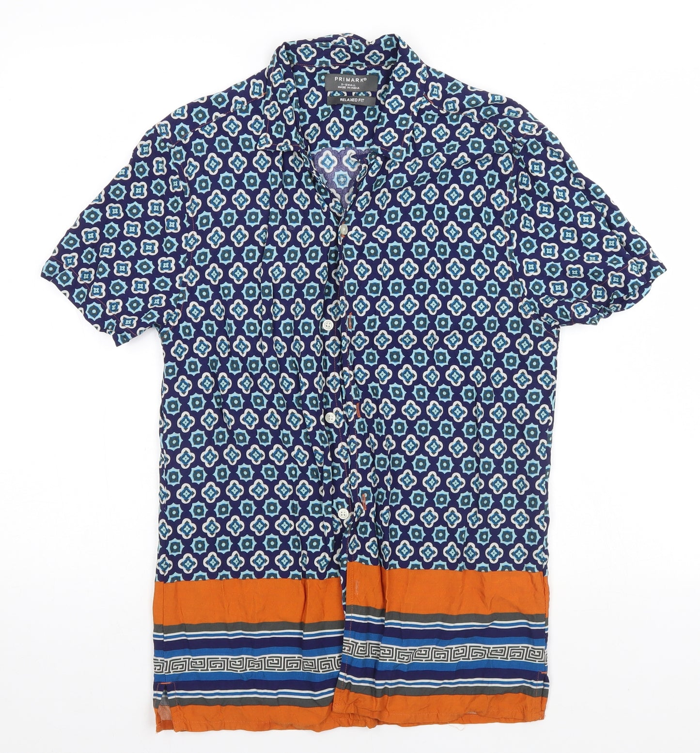 Primark Mens Blue Geometric   Button-Up Size XS