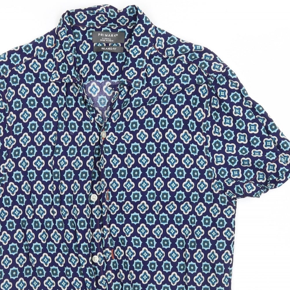 Primark Mens Blue Geometric   Button-Up Size XS
