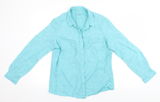 Front view of Essentials men’s blue button-up
