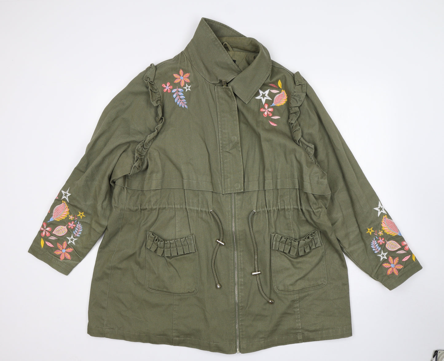 Simply Be Womens Green Floral  Parka Coat Size 22