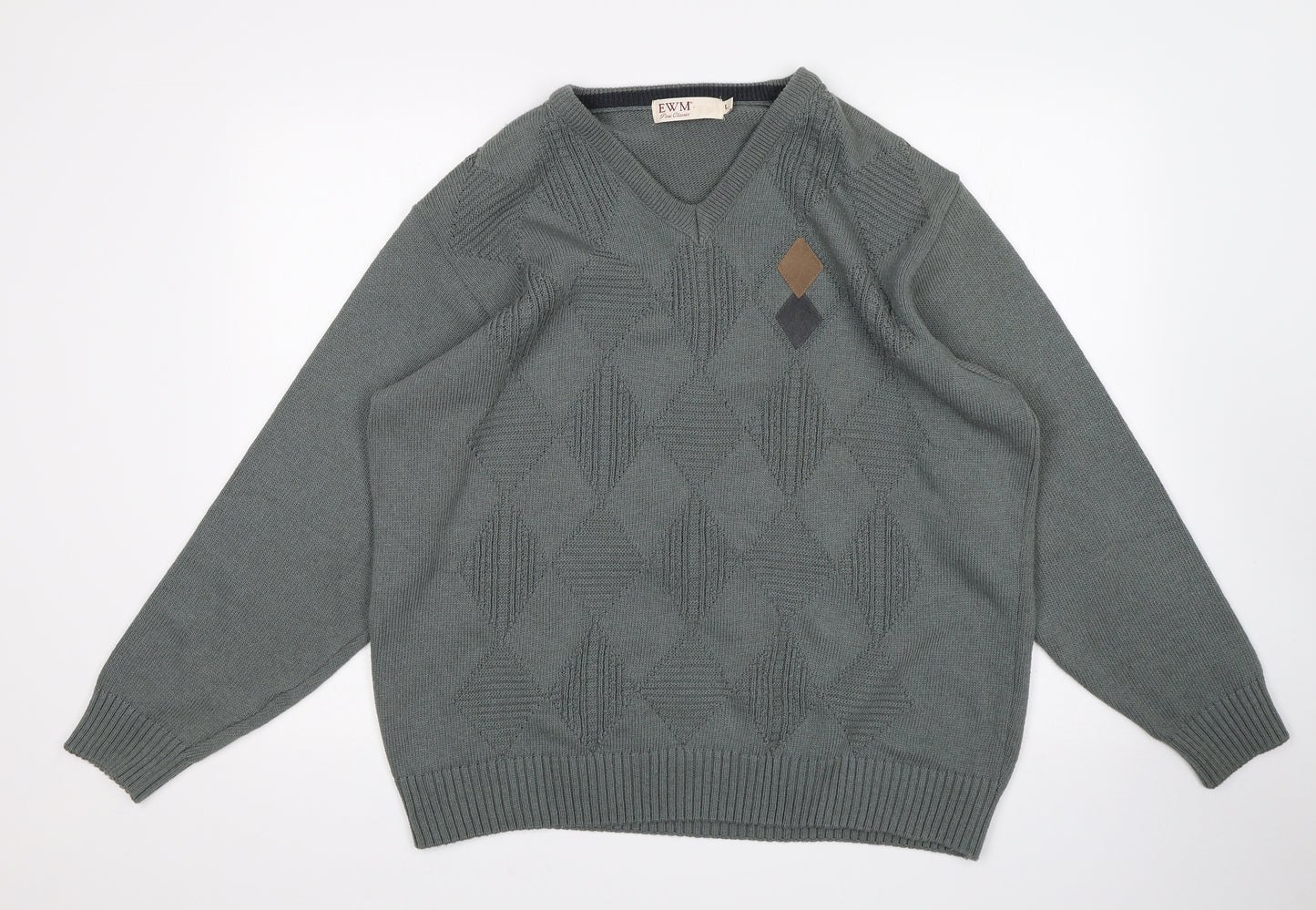 EWM Mens Green Argyle/Diamond  Pullover Jumper Size L