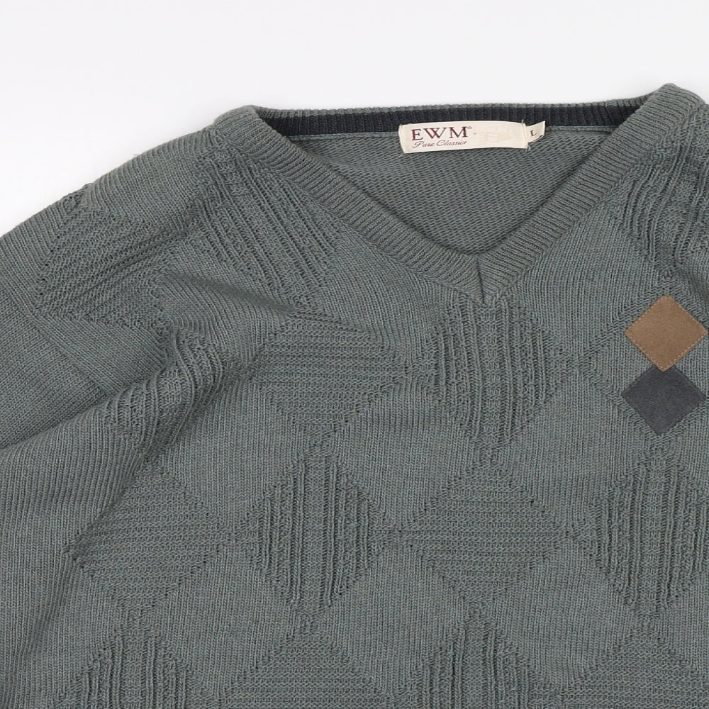 EWM Mens Green Argyle/Diamond  Pullover Jumper Size L