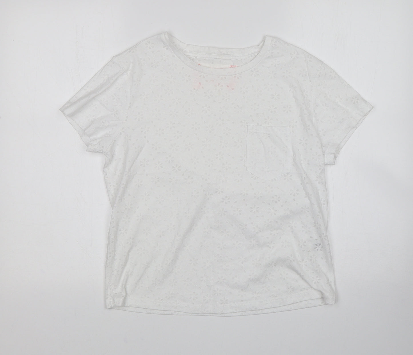 M&S Womens White Floral  Basic T-Shirt Size 12