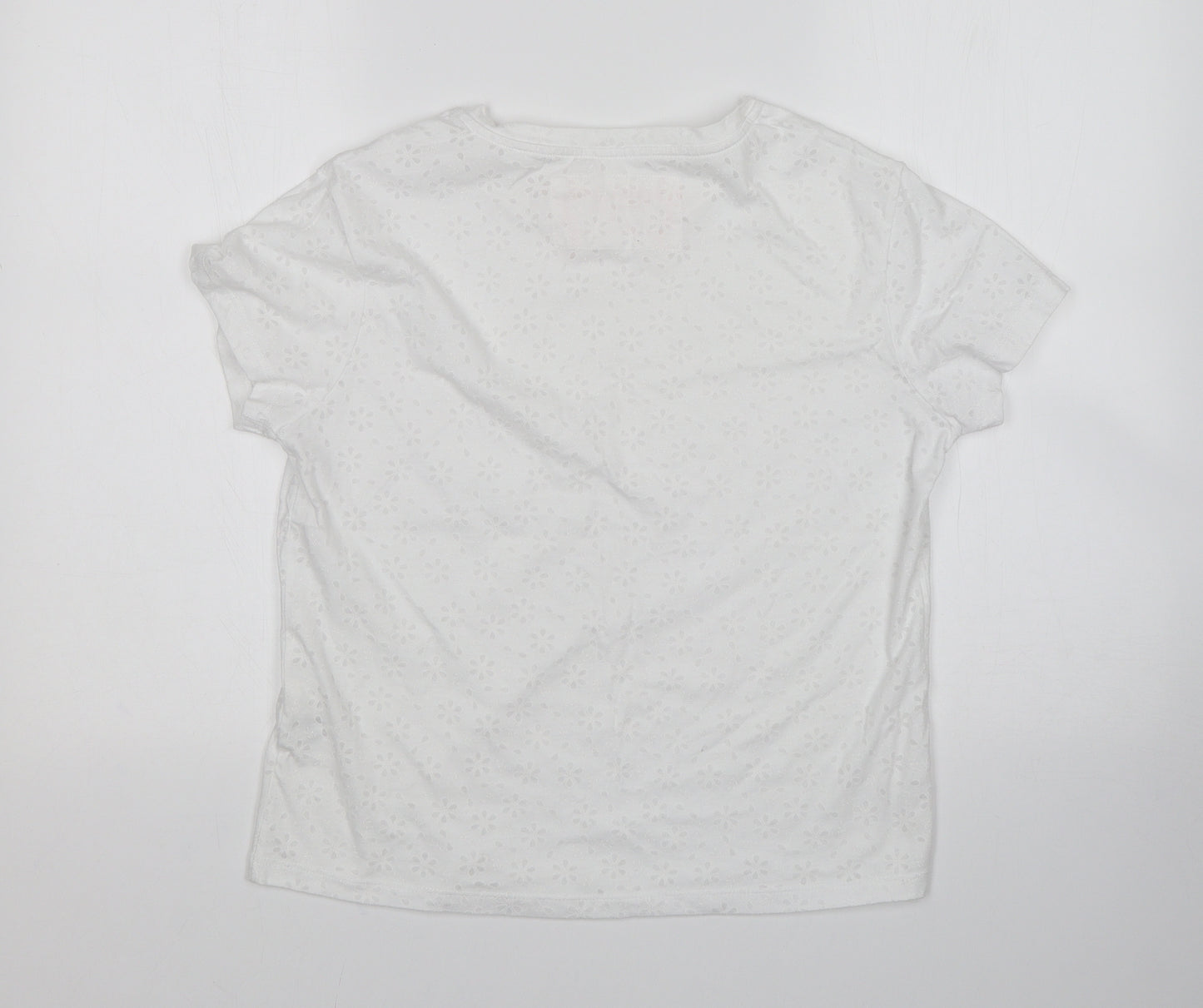 M&S Womens White Floral  Basic T-Shirt Size 12
