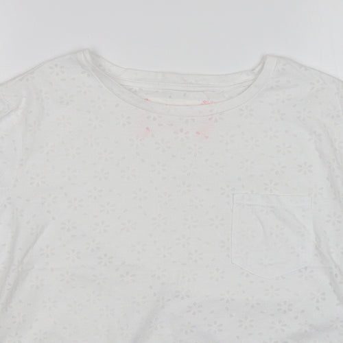 M&S Womens White Floral  Basic T-Shirt Size 12