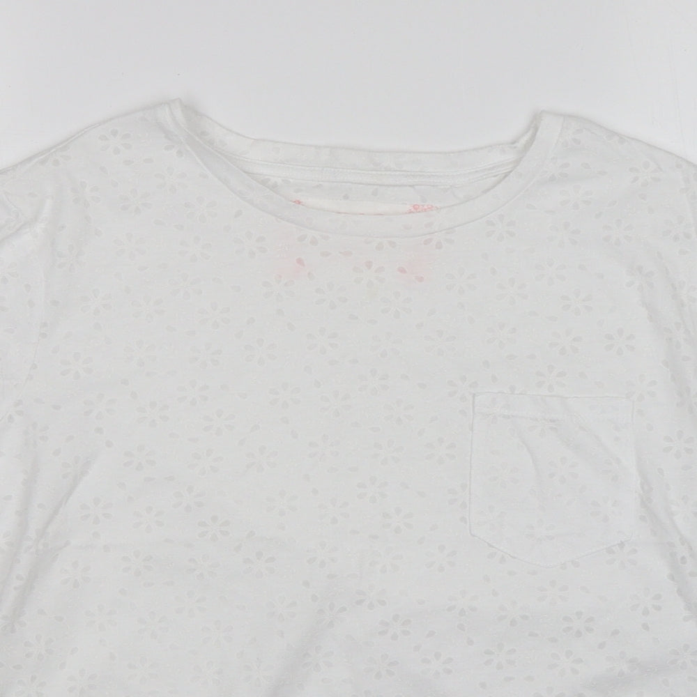 M&S Womens White Floral  Basic T-Shirt Size 12