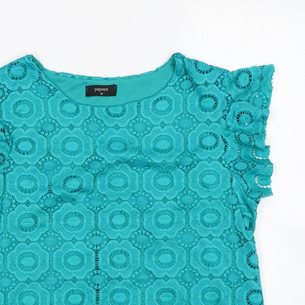 Papaya Womens Green Floral  Basic Blouse Size 10