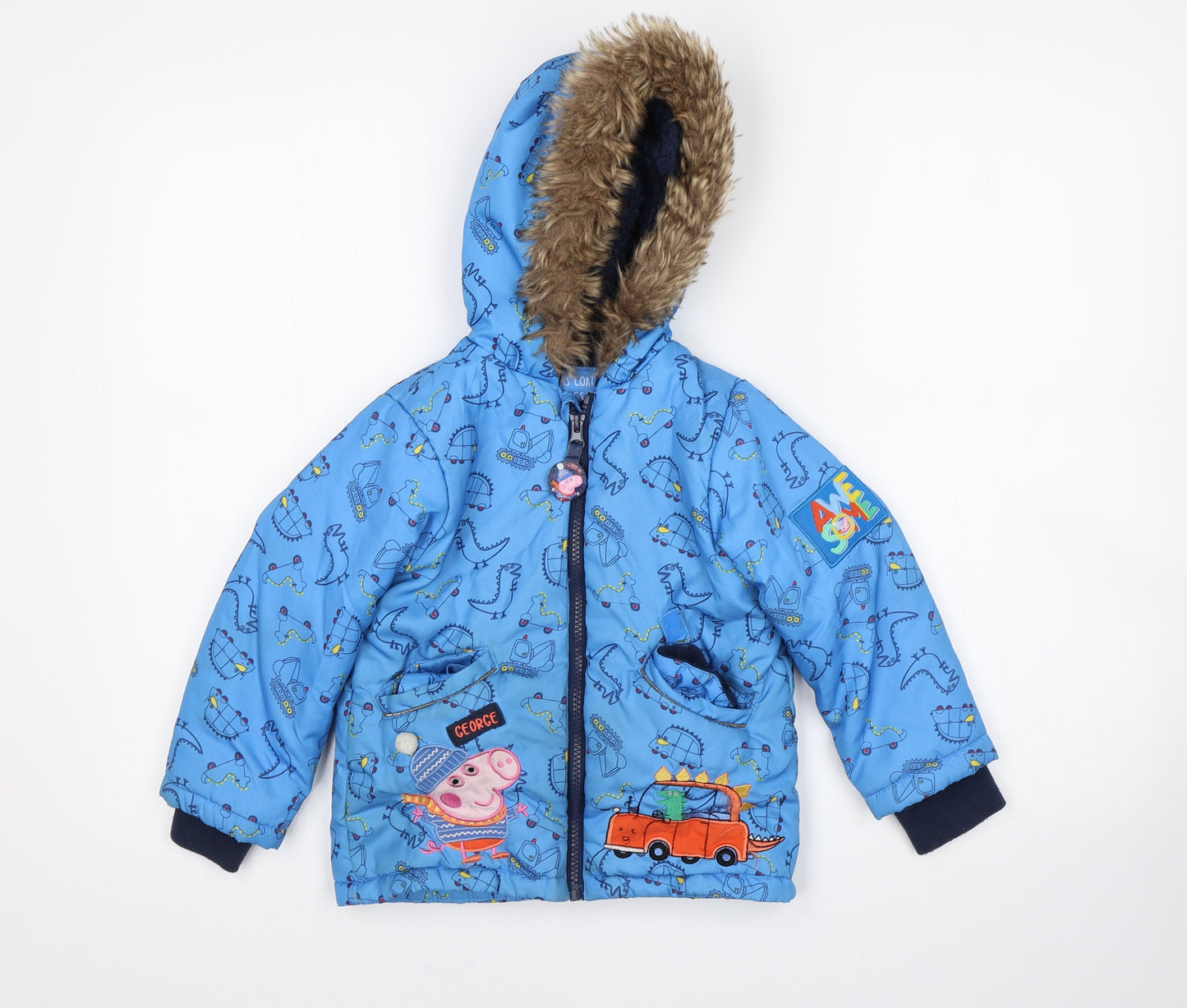 Nutmeg Boys Blue Animal Print  Rain Coat Coat Size 3-4 Years  - George Pig