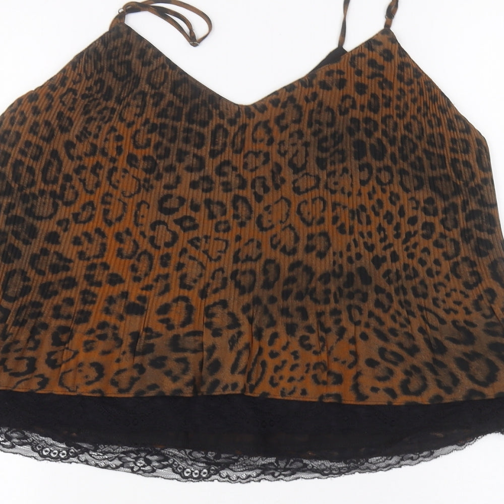 Zara Womens Brown Animal Print  Basic T-Shirt Size S