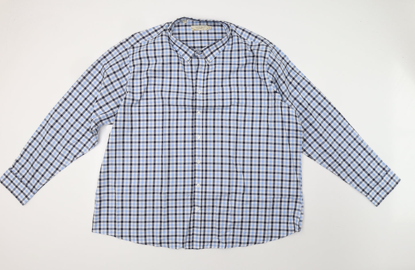W&B Mens Blue Check   Dress Shirt Size 3XL