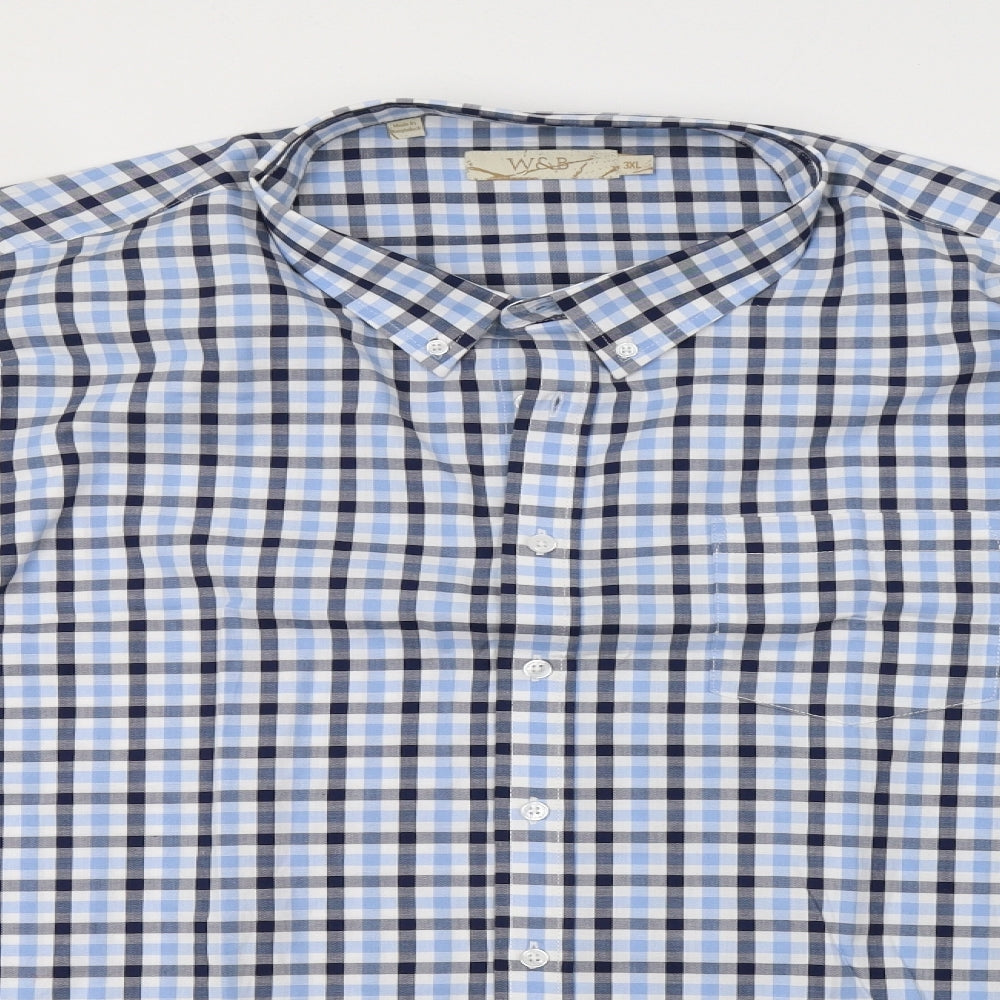 W&B Mens Blue Check   Dress Shirt Size 3XL