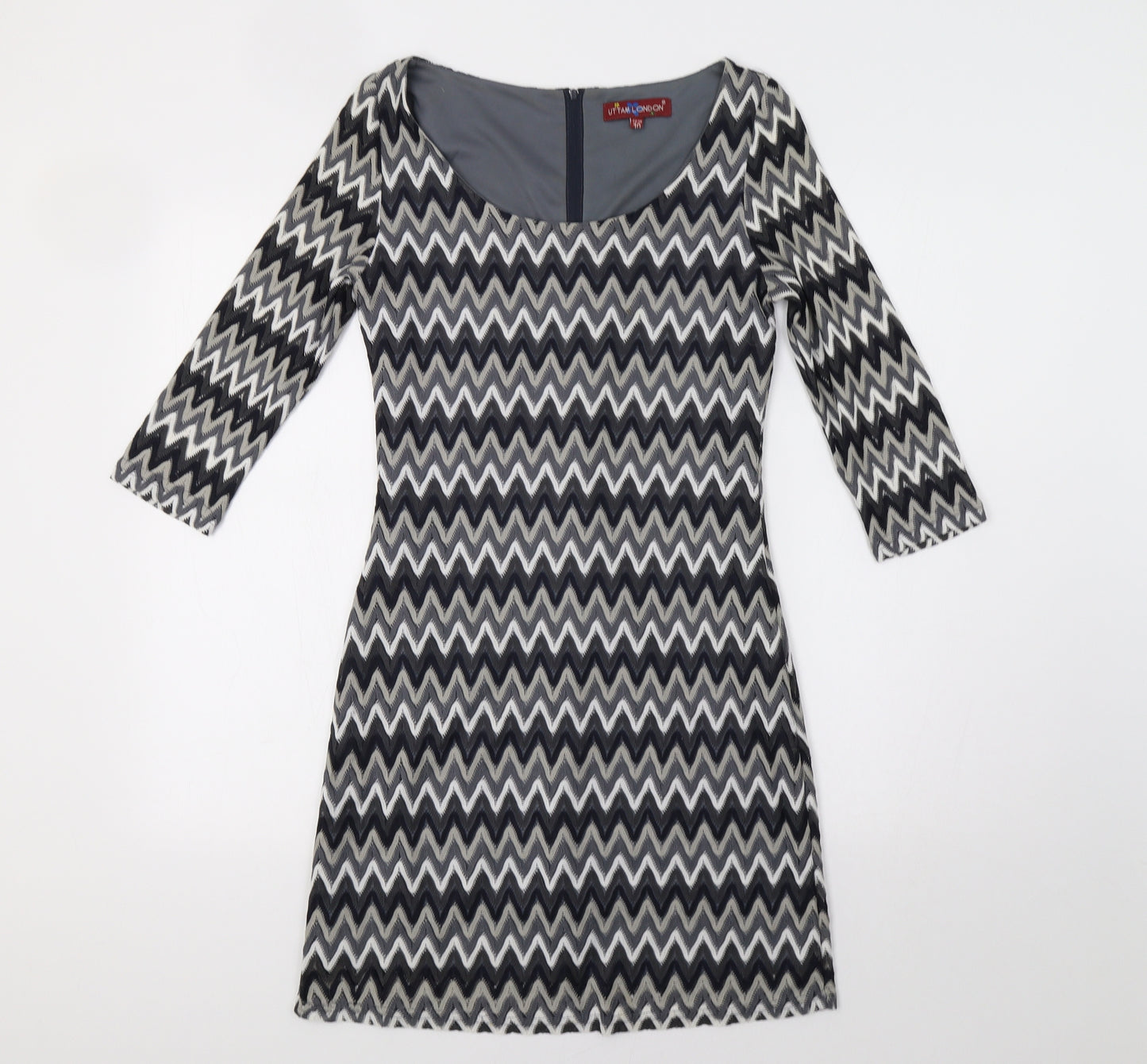 Uttam London Womens Grey Striped  Fit & Flare  Size 10  - Zig Zag