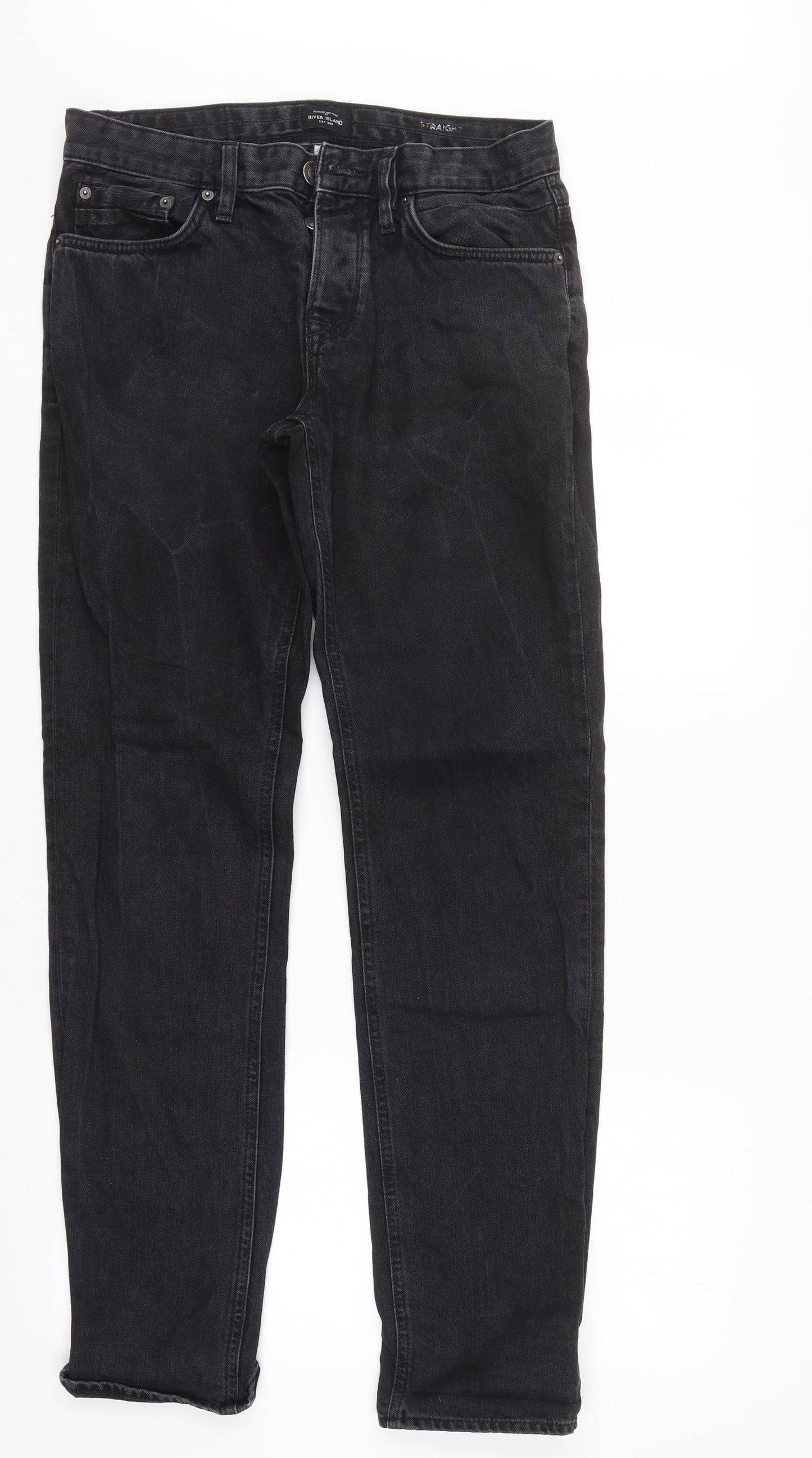 River Island Mens Black  Denim Straight Jeans Size 30 L34 in