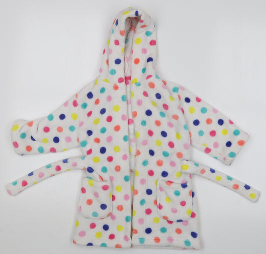 Front view of Mothercare girls’ multicoloured spotted top robe, size 2, years